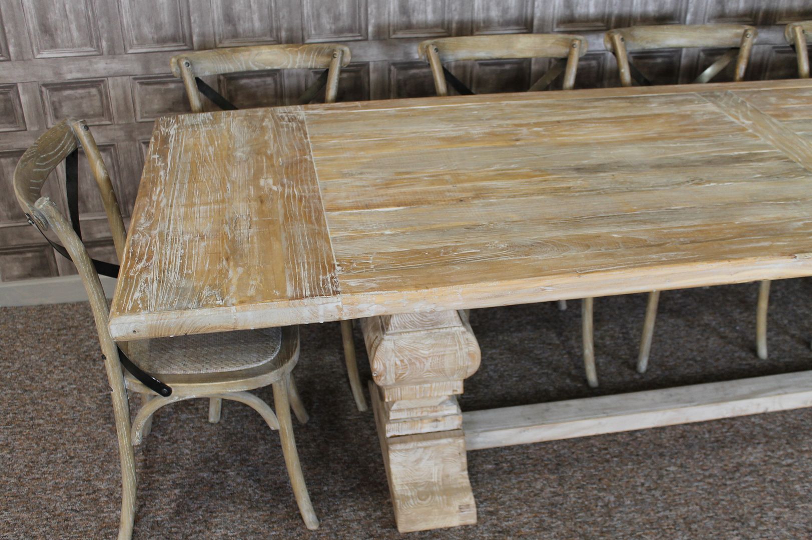 LARGE 3M DISTRESSED LIMED ELM DINING TABLE WHITE WASHED KITCHEN TABLE